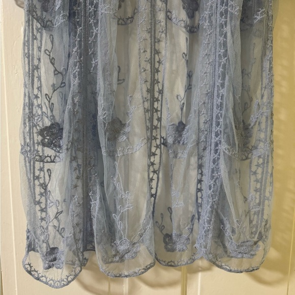 NWT: LC Lauren Conrad Crocheted Lace Flowered Blue Sheer Kimono Duster - Picture 7 of 16